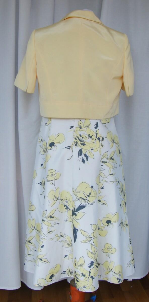 Jacques Vert SUNSHINE RANGE VINTAGE IVORY SHANTUNG SUNDRESS YELLOW & BLACK PRINT & SUNSHINE YELLOW SHORT SHANTUNG JACKET