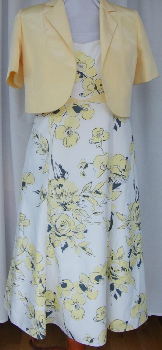 jacques vert SUNSHINE RANGE VINTAGE IVORY SHANTUNG SUNDRESS YELLOW & BLACK PRINT & SUNSHINE YELLOW SHORT SHANTUNG JACKET