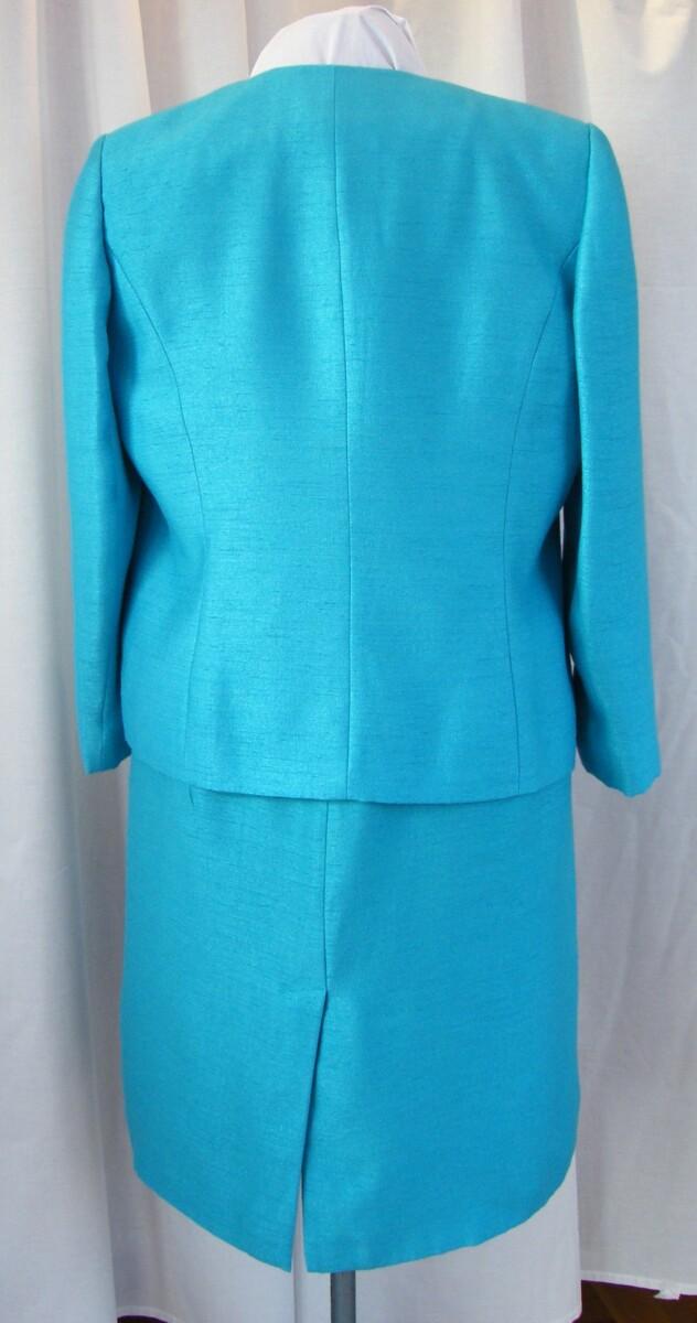 Jacques Vert TURQUOISE SHANTUNG SHIFT DRESS 3D BEADED & EMBROIDERED NECKLINE MATCHING TURQUOISE JACKET
