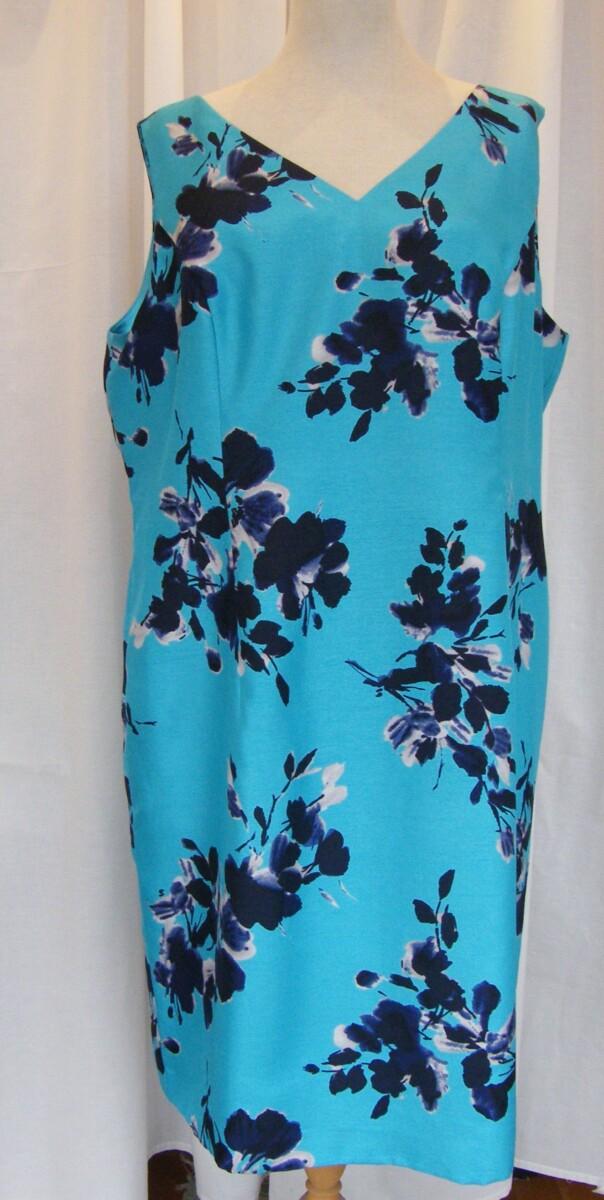 Jacques Vert TURQUOISE SHANTUNG SHIFT DRESS TURQUOISE & NAVY PRINT MATCHING TURQUOISE JACKET