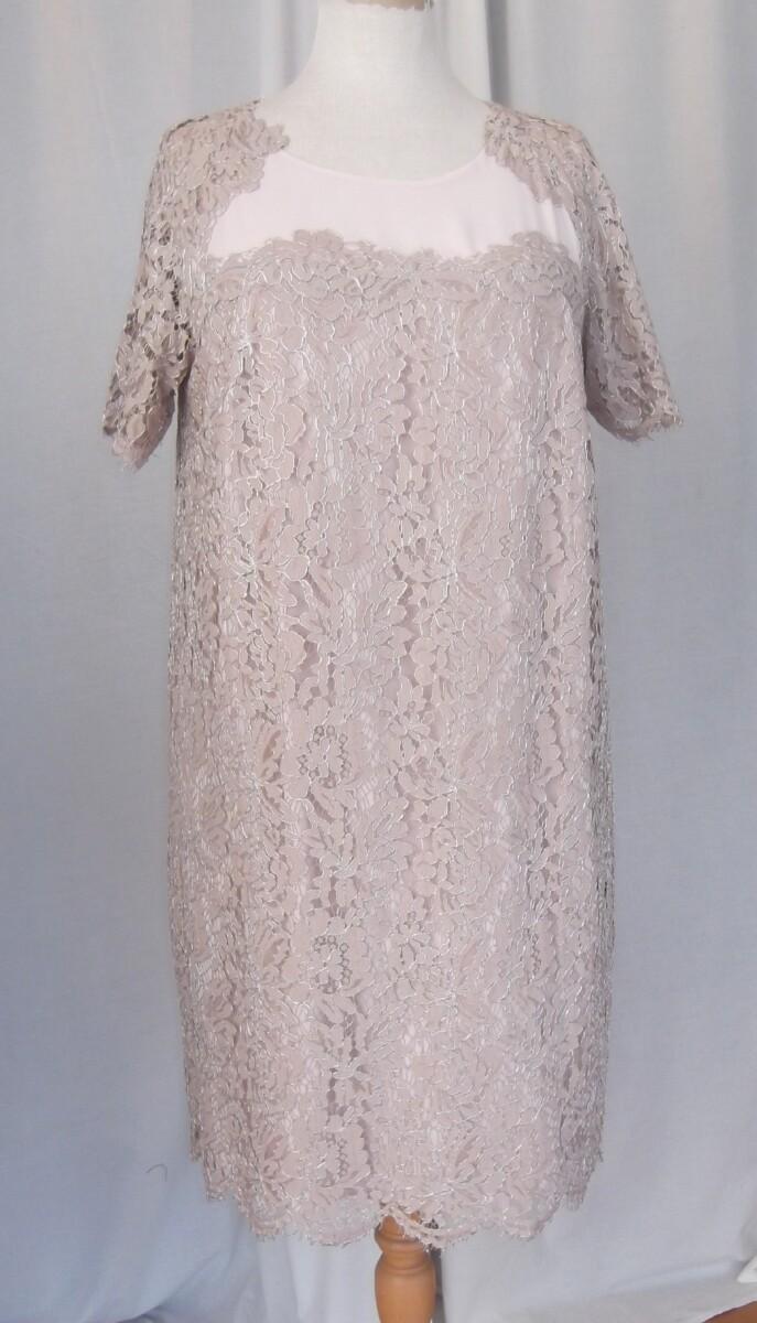 Jacques Vert VERSAILLES COLLECTION MINK LACE OUTLINED IN GOLD 3D EFFECT SHIFT DRESS & OPULENT STATEMENT SATIN COAT BELL SLEEVES BRAND NEW WITH TAGS