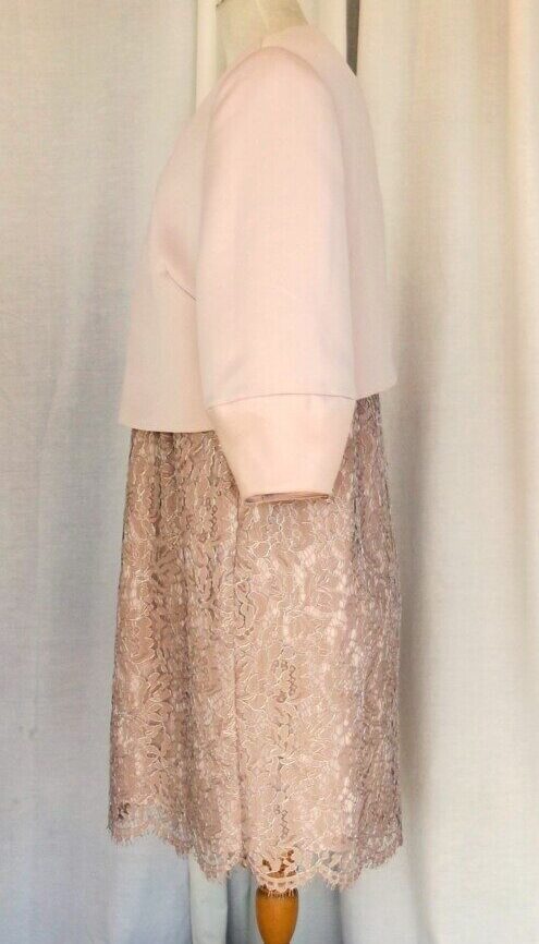 Jacques Vert VERSAILLES COLLECTION MINK LACE OUTLINED IN GOLD 3D EFFECT SHIFT DRESS & MINK SATIN JACKET INVERTED BELL CUFFS