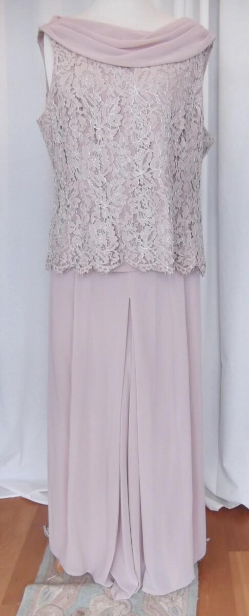 Jacques Vert “VERSAILLES” COLLECTION. MINK LACE TOP SCARF NECK & MINK CHIFFON PALAZZO PANTS & MINK CHIFFON COVER UP RICHLY APPLIQUED ON SHOULDERS