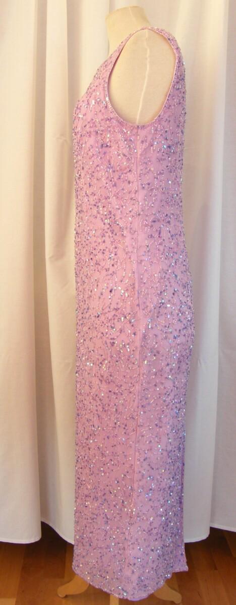 Jacques Vert VINTAGE BEADED SOFT LILAC SILK FLOOR LENGTH EVENING DRESS