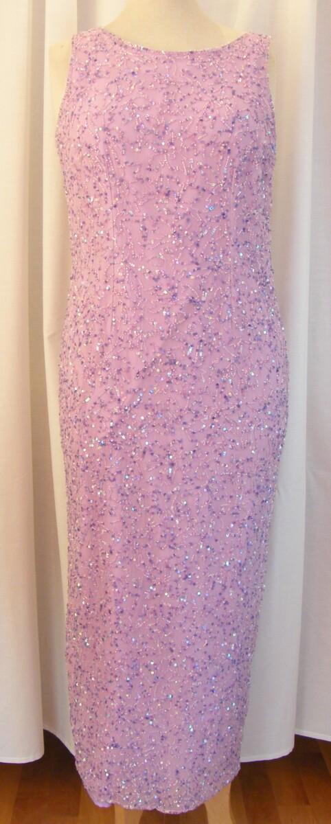 jacques vert VINTAGE BEADED SOFT LILAC SILK FLOOR LENGTH EVENING DRESS