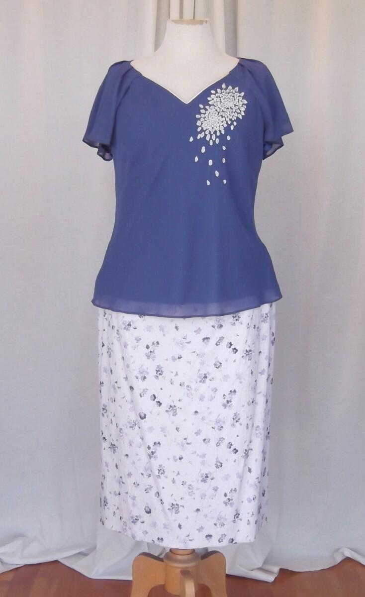 Jacques Vert VINTAGE JACKET & SKIRT SUIT IN 13% LINEN PALEST VIOLET DITSY VIOLET PRINT EMBROIDERED IN GOLD & VIOLET CHIFFON SKIRT & TOP GOLD EMBROIDERY