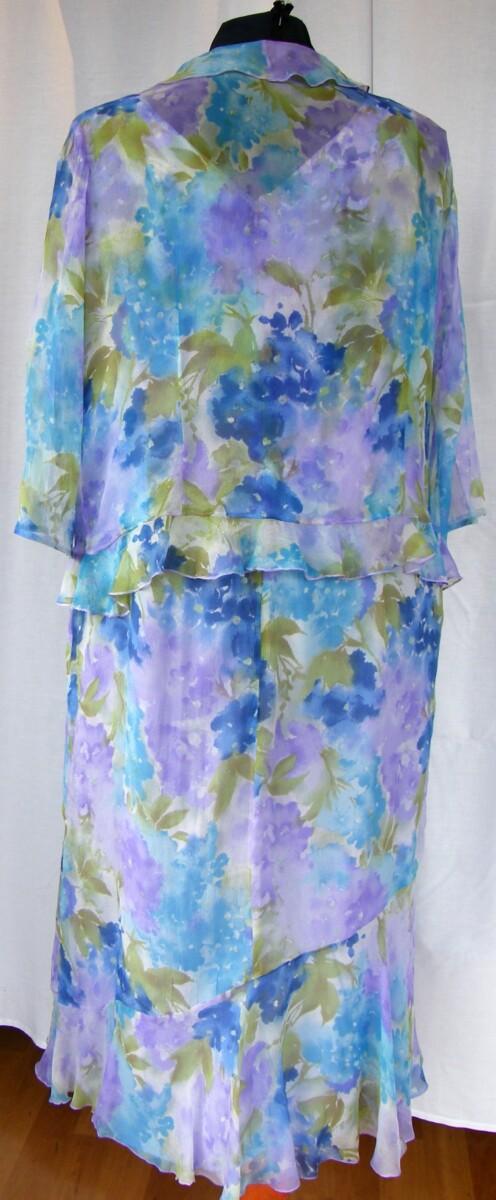 Jacques Vert VINTAGE JACQUES VERT 100% SILK MAXI DRESS BLURRED FLORAL PRINT WITH MATCHING SHEER 3/4 SLEEVED SHRUG