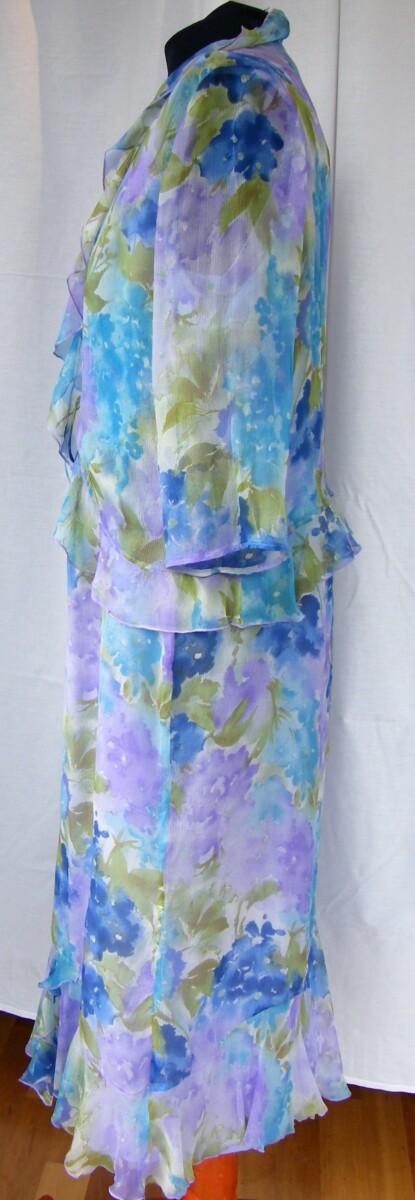 Jacques Vert VINTAGE JACQUES VERT 100% SILK MAXI DRESS BLURRED FLORAL PRINT WITH MATCHING SHEER 3/4 SLEEVED SHRUG