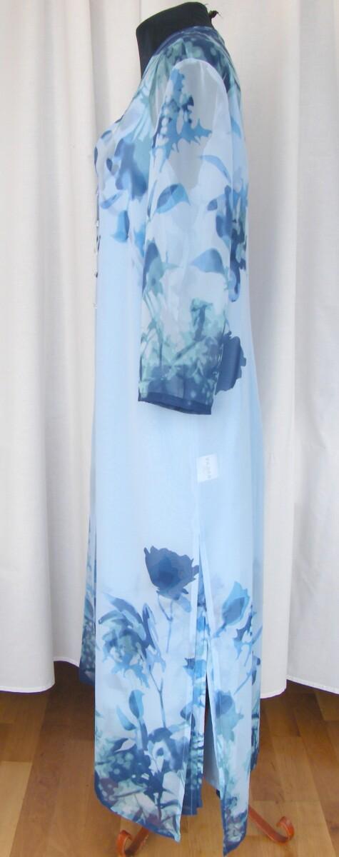 Jacques Vert VINTAGE JACQUES VERT POWDER BLUE VOILE MAXI DRESS BLUES PRINT SHEER VOILE COAT