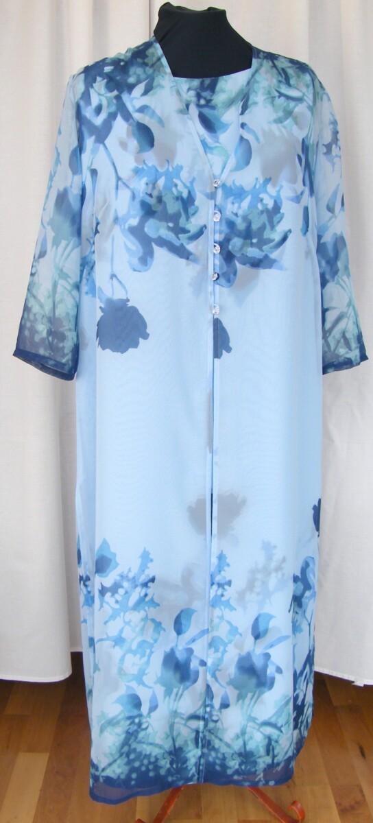 jacques vert VINTAGE JACQUES VERT POWDER BLUE VOILE MAXI DRESS BLUES PRINT SHEER VOILE COAT