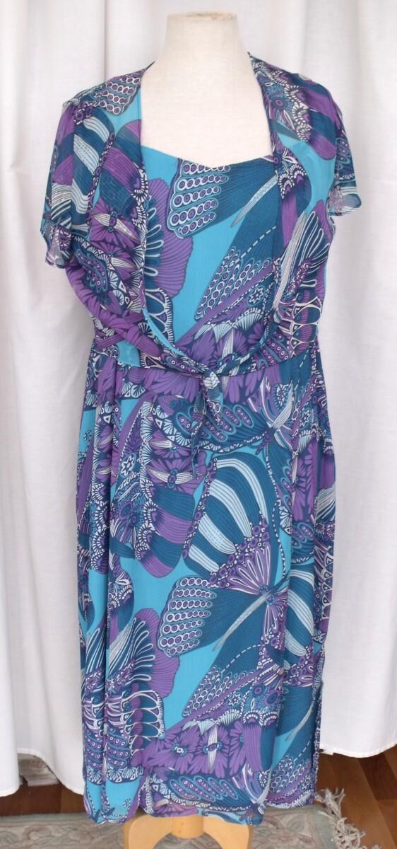 jacques vert VINTAGE LAGOON RANGE SHIFT DRESS IN ABSTRACT PRINTED CHIFFON MATCHING CHIFFON SHRUG