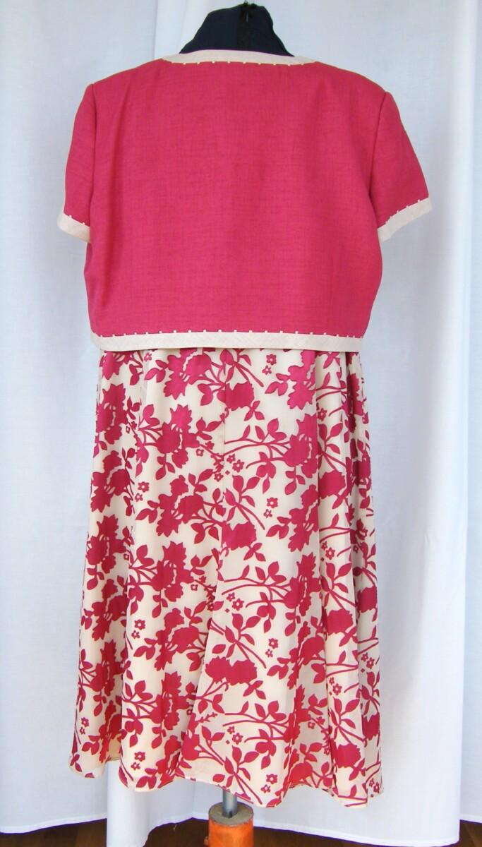 Jacques Vert VINTAGE POPPY & OATMEAL RANGE OATMEAL ORGANZA DRESS RED FLORAL DEVORE & MATCHING LINEN LOOK SHORT JACKET