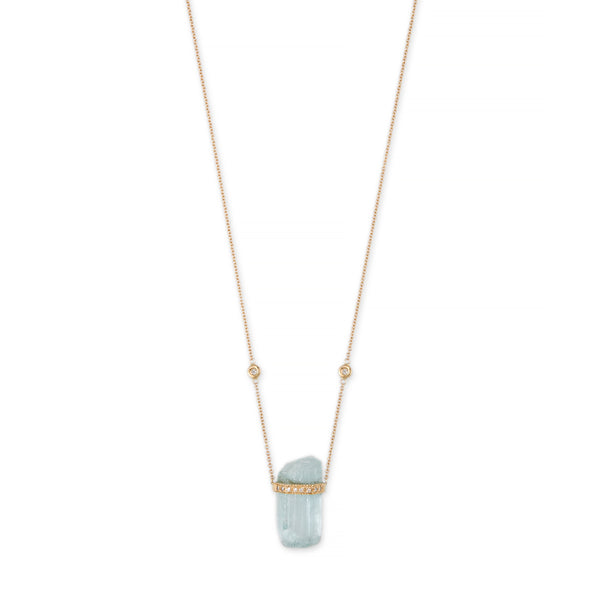 jacquie aiche 1 Row Pave Diamond Cap Aquamarine Crystal Necklace