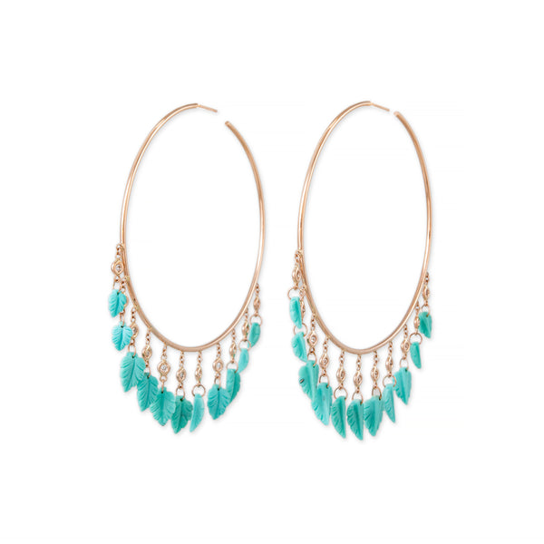jacquie aiche 11 DIAMOND TURQUOISE LEAF SHAKER HOOPS