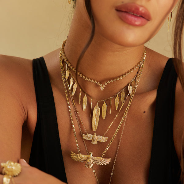 Jacquie Aiche 17 Graduated Pave Feather Shaker Necklace