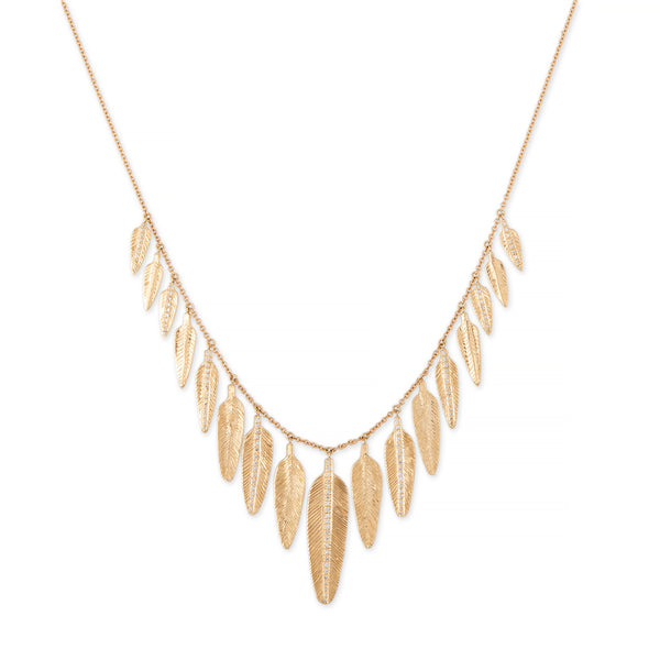 jacquie aiche 17 Graduated Pave Feather Shaker Necklace