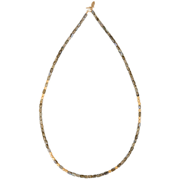 Jacquie Aiche 18 Gold Beads + Labradorite Tube Beaded Necklace