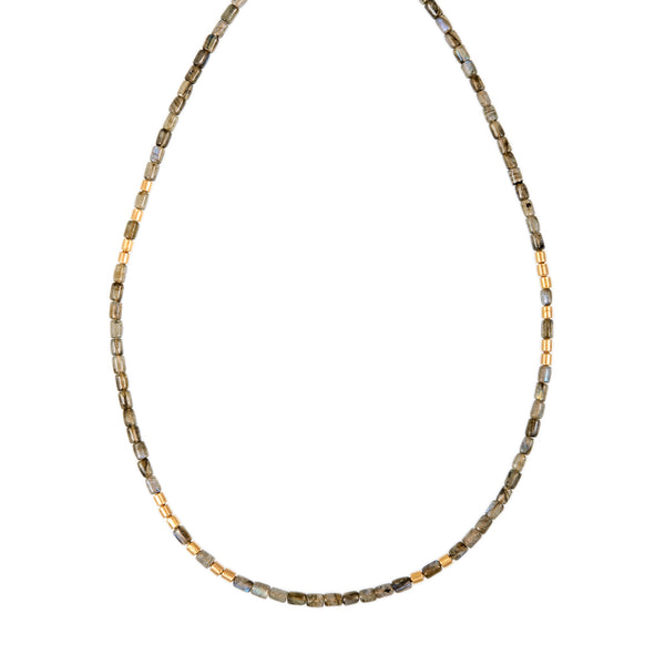jacquie aiche 18 Gold Beads + Labradorite Tube Beaded Necklace