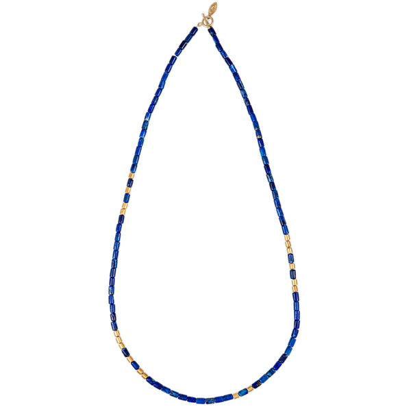 Jacquie Aiche 18 Gold Beads + Lapis Tube Beaded Necklace