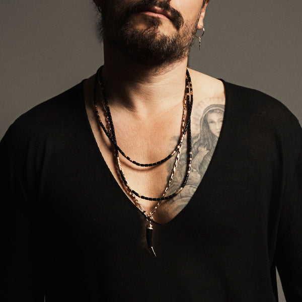 Jacquie Aiche 18 Gold Beads + Onyx Tube Beaded Necklace