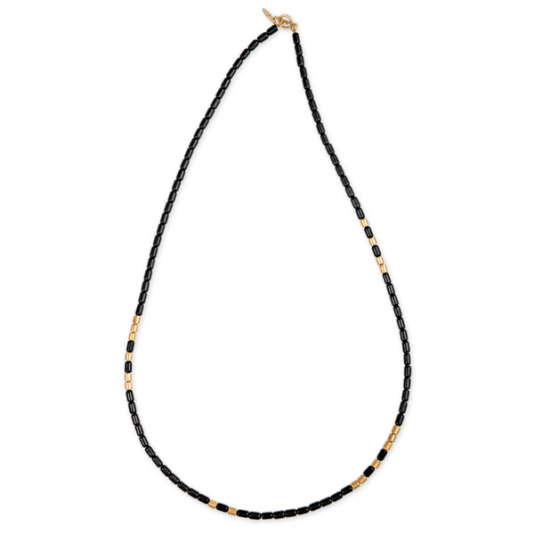 Jacquie Aiche 18 Gold Beads + Onyx Tube Beaded Necklace