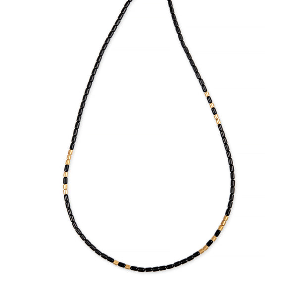 jacquie aiche 18 Gold Beads + Onyx Tube Beaded Necklace