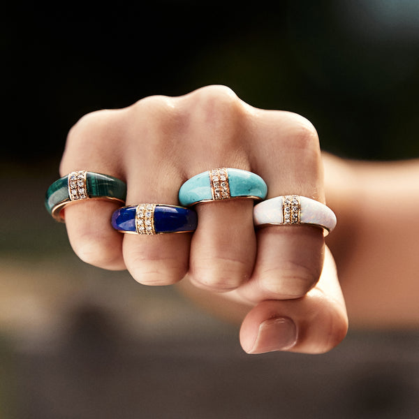 Jacquie Aiche 2 Row Pave Turquoise Inlay Dome Band Ring