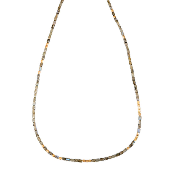 jacquie aiche 24 Gold Beads + Labradorite Tube Beaded Necklace