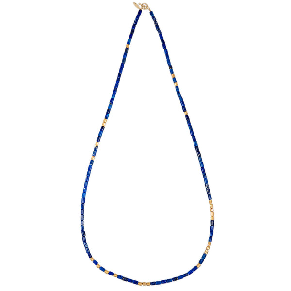 Jacquie Aiche 24 Gold Beads + Lapis Tube Beaded Necklace