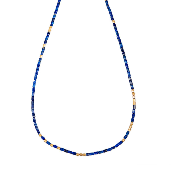 jacquie aiche 24 Gold Beads + Lapis Tube Beaded Necklace