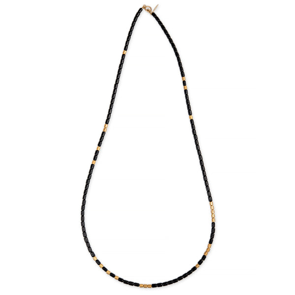 Jacquie Aiche 24 Gold Beads + Onyx Tube Beaded Necklace