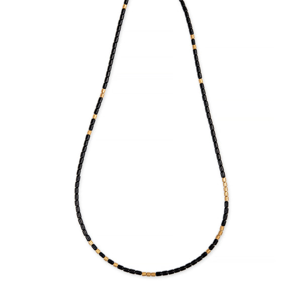 jacquie aiche 24 Gold Beads + Onyx Tube Beaded Necklace