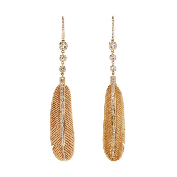 jacquie aiche 3 Sophia Diamond + Pave Natural Bone Feather Earrings