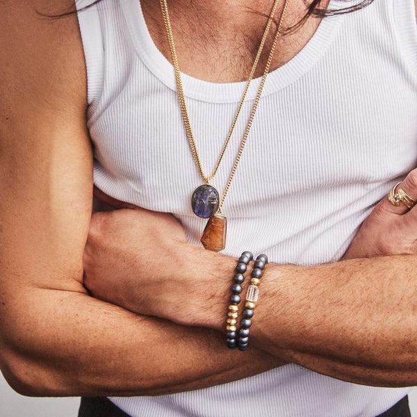 Jacquie Aiche 4 Gold Beads + Grey Hematite Beaded Stretch Bracelet