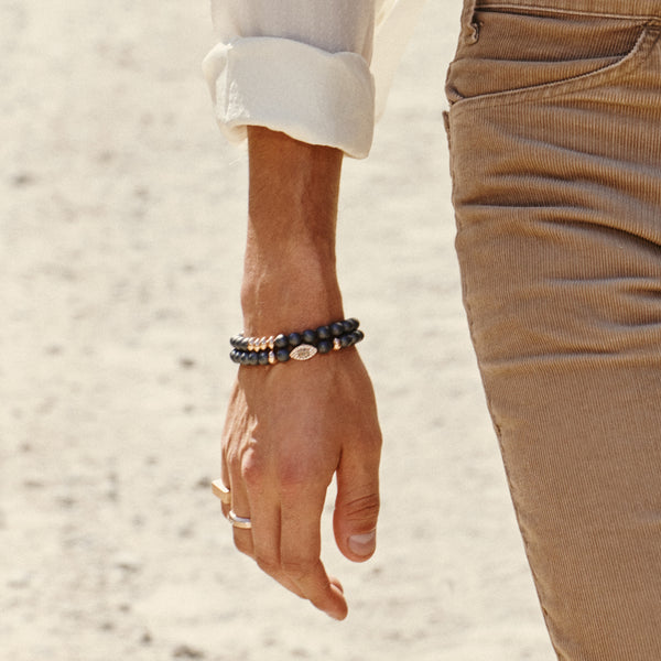 Jacquie Aiche 4 Gold Beads + Grey Hematite Beaded Stretch Bracelet