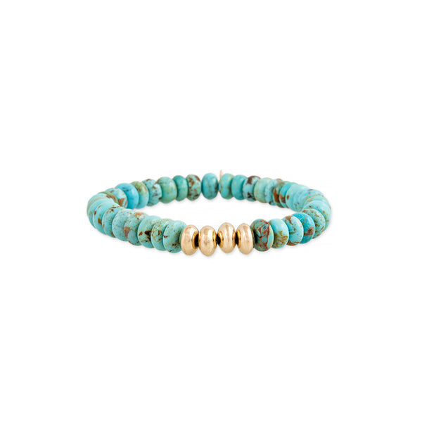 jacquie aiche 4 Gold Beads + Turquoise Beaded Stretch Bracelet
