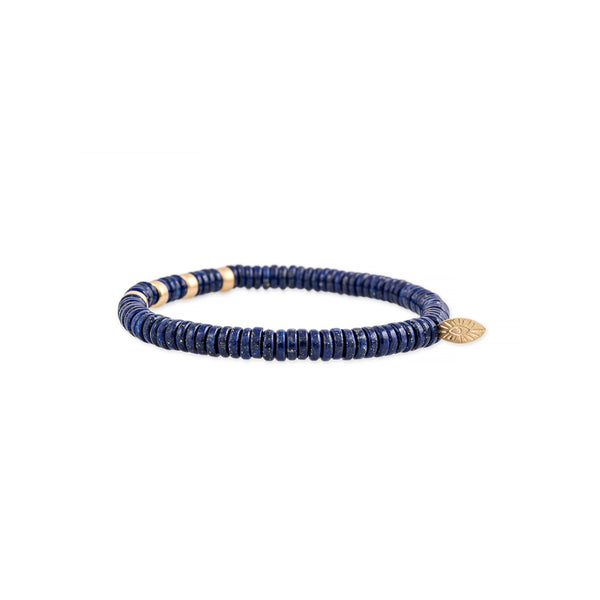 Jacquie Aiche 4 Satin Gold Beads + Lapis Beaded Stretch Bracelet