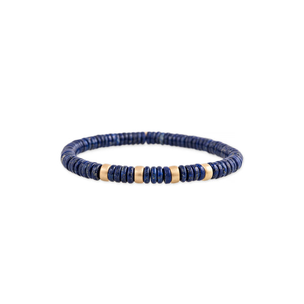 jacquie aiche 4 Satin Gold Beads + Lapis Beaded Stretch Bracelet
