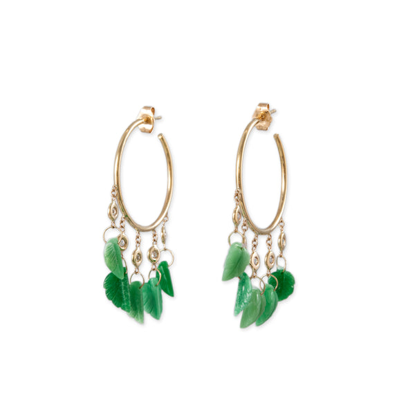 jacquie aiche 5 DIAMOND CHRYSOPRASE LEAF SHAKER HOOPS