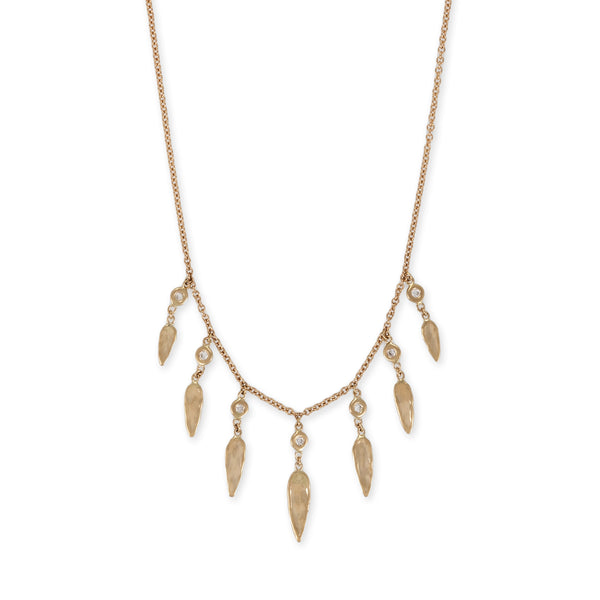 jacquie aiche 7 Graduated Hammered Elongated Teardrop + Diamond Shakers Necklace