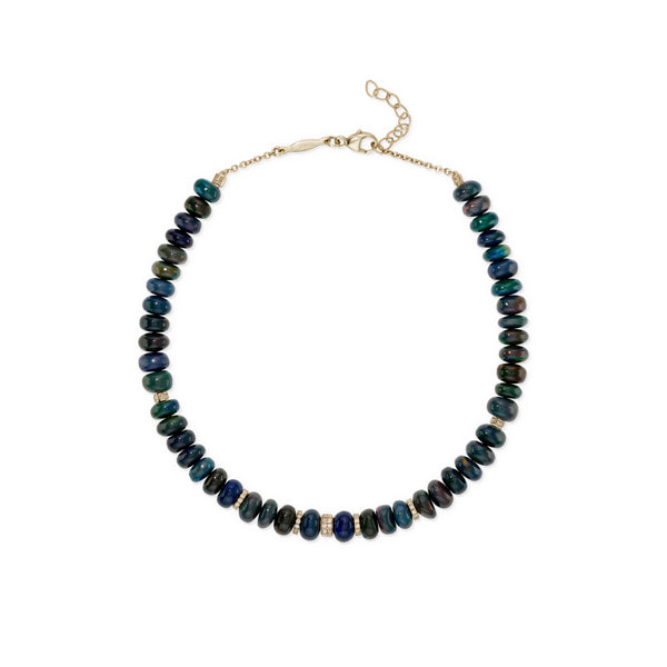 Jacquie Aiche 7 Pave Diamond Rondelles + Black Opal Beaded Anklet