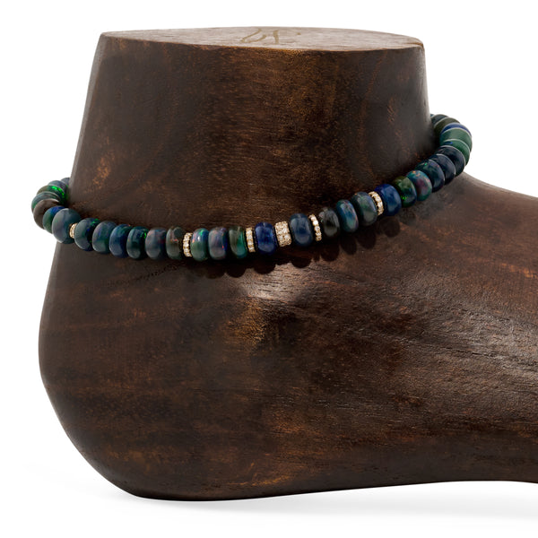 jacquie aiche 7 Pave Diamond Rondelles + Black Opal Beaded Anklet