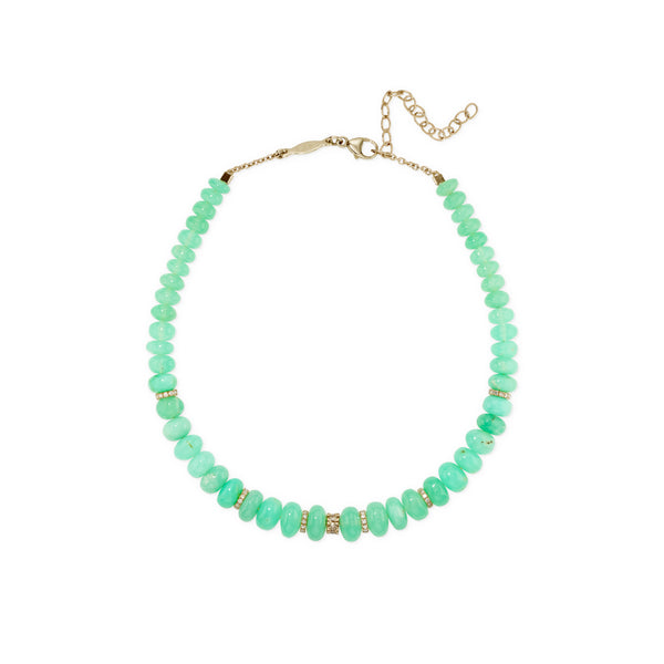Jacquie Aiche 7 Pave Diamond Rondelles + Chrysoprase Beaded Anklet