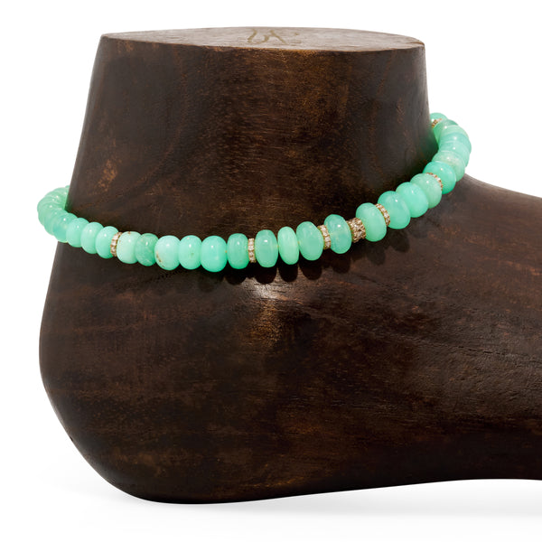 jacquie aiche 7 Pave Diamond Rondelles + Chrysoprase Beaded Anklet