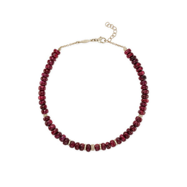 Jacquie Aiche 7 Pave Diamond Rondelles + Ruby Beaded Anklet