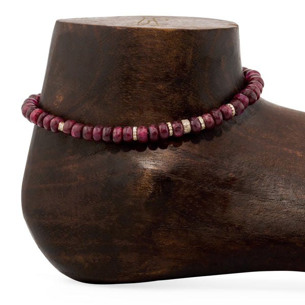 jacquie aiche 7 Pave Diamond Rondelles + Ruby Beaded Anklet