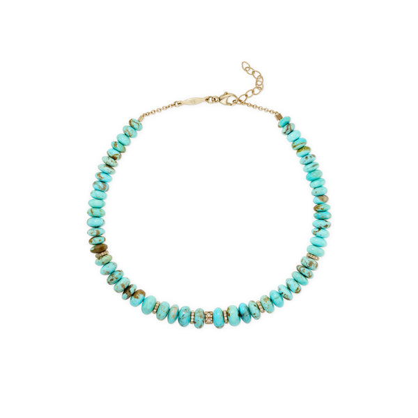 Jacquie Aiche 7 Pave Diamond Rondelles + Turquoise Beaded Anklet