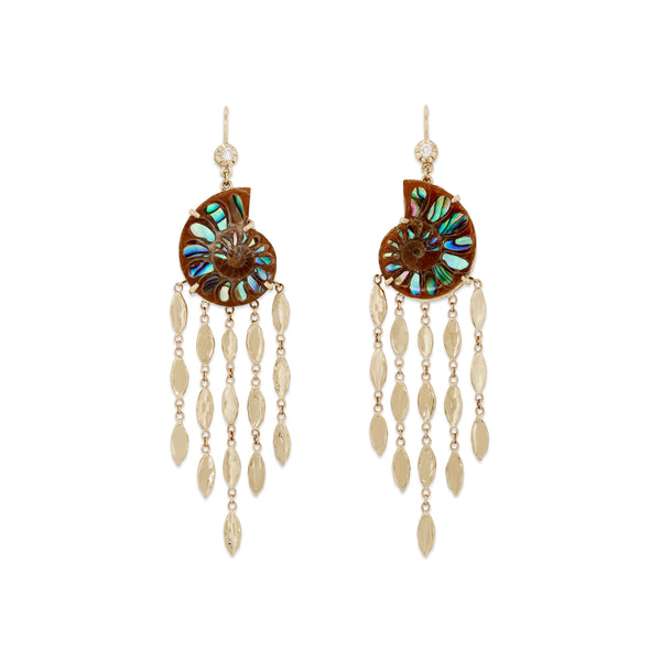 jacquie aiche Abalone Ammonite + Hammered Marquise Chandelier Earrings