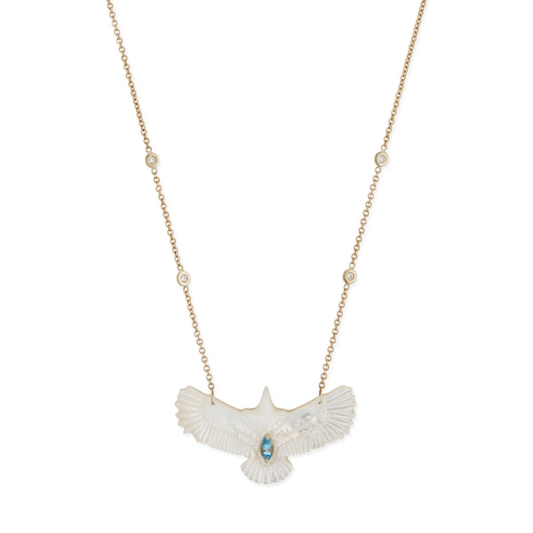 jacquie aiche Aquamarine Marquise Pearl Thunderbird Diamond Necklace