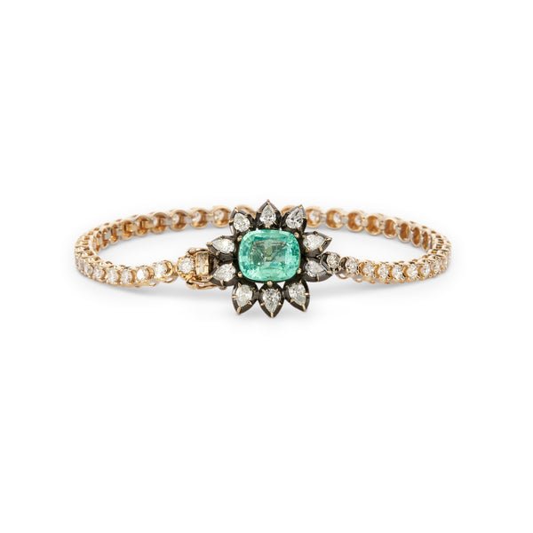 jacquie aiche Black Rhodium Emerald Center Teardrop Diamond Flower Sophia Bracelet